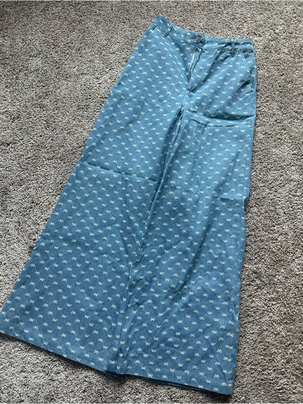 Vici Blue Bow Patterned Wide-Leg Pants